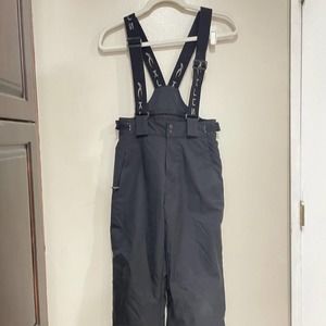 Kjus Boys 10 vector pants solid black bib pants ski snow with suspenders